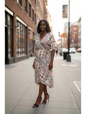 eci New York Women's Printed Wrap Dress Medium